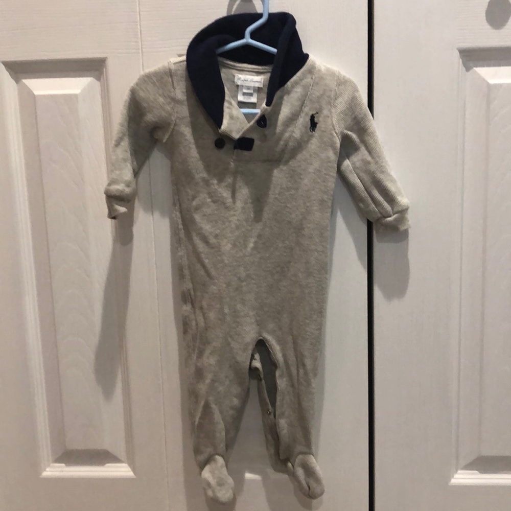 Ralph Lauren 9mo sweater onesie gray and blue